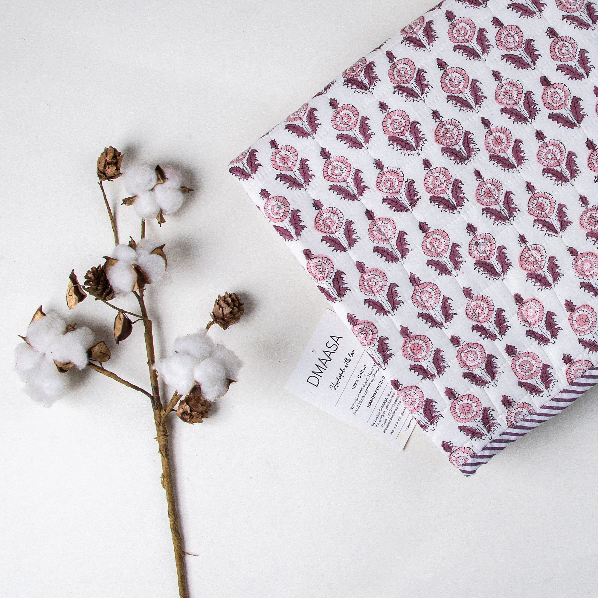 Pure Organic Cotton Red Floral Printed Baby Quilts Blankets 118